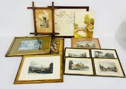 A BOX OF ASSORTED VINTAGE FRAMED & MOUNTED ETCHINGS TO INCLUDE EXAMPLES BY W.B. COOKE & I.
