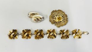 TWO CONTEMPORARY/BRUTALIST SILVER BROOCHES TO INCLUDE A LONDON 1982 EXAMPLE + A SCANDINAVIAN STYLE