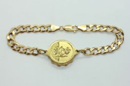 A 9CT GOLD FLAT LINK BRACELET WITH SOS TALISMAN ATTACHED (PLATED) L 20.5CM.