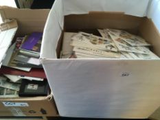 STAMPS: TWO BOXES, ONE WITH MADE UP THEMATIC OR COUNTRY PACKETS READY FOR RE-SALE,