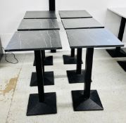 6 X RESTAURANT PEDESTAL BISTRO TABLES WITH BLACK MARBLE EFFECT TOPS, 60 X 60 X H 107CM.
