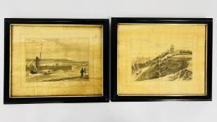 A PAIR OF VINTAGE FRAMED ETCHINGS OF LOCAL INTEREST TO INCLUDE 