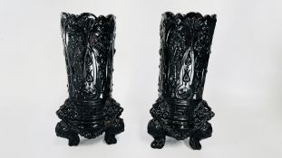 TWO C1870TH PRESSED GLASS VASES WITH LIONS HEAD & SWAG DESIGN H 19.5CM.
