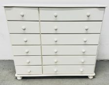 MODERN 12 DRAWER WHITE PAINTED CHEST W 121CM X D 41CM X H 106.5CM.