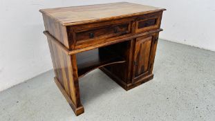 EASTERN HARD WOOD DESK WITH SINGLE DRAWER & CUPBOARD.