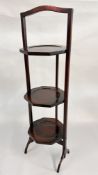 A VINTAGE OAK THREE TIER FOLDING CAKE STAND, HEIGHT 90CM.