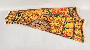 AN INDIAN EMBROIDERY PATCHWORK PANEL 115 X 172CM.