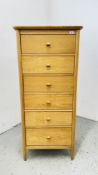 AN ERCOL TERAMO SIX DRAWER TOWER CHEST, W 63CM X D 46.5CM X H 140CM.