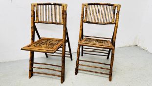 A PAIR OF VINTAGE BAMBOO FOLDING CHAIRS.