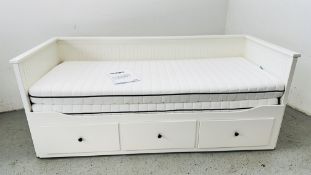 AN IKEA HEMNES WHITE FINISH SINGLE BED WITH PULL OUT 