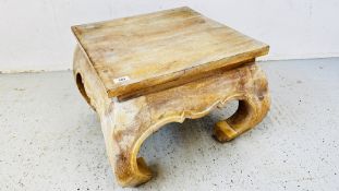 A CHINESE STYLE HARDWOOD OCCASIONAL TABLE, LIME WASH FINISH 51 X 51 H 40CM.
