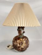 A LARGE SHERINGHAM POTTERY STUDIO POTTERY TABLE LAMP, HEIGHT 45CM PLUS SHADE - SOLD AS SEEN.