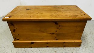 A WAXED PINE TWO HANDLED TRUNK W 93 X D 44 X H 46CM.