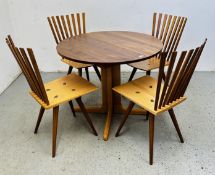 A SET OF FOUR MIKADO DINING CHAIRS DESIGNED BY FOERSOM & HIORT-LORBEZEN ALONG WITH A CIRCULAR