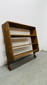 ANTIQUE WAXED PINE 4 TIER WALL HUNG BOOKSHELF W 95CM.
