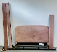 A MODERN PINK VELOUR UPHOLSTERED DOUBLE BEDSTEAD.