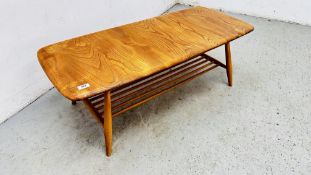 ERCOL RECTANGULAR COFFEE TABLE WITH UNDER TIER, W 105CM X D 46CM X H 36CM.