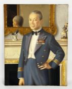 OIL ON CANVAS PORTRAIT OF SQUADRON LEADER VICTOR HOGAN WHO WAS NAVIGATOR TO BOMBER HARRIS AND FLEW