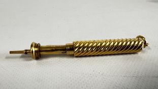 S. MORDEN & CO. TELESCOPIC PENDANT PROPELLING PENCIL MARKED 18CT, THE MID SECTION ENGRAVED A.P.