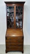 A SMALL EDWARDIAN MAHOGANY BUREAU BOOKCASE WITH ASTRAGAL GLAZING, W 69CM X D 48CM X H 196CM.