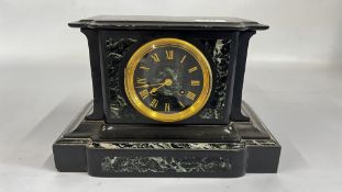 LATE 19th CENTURY FRENCH BLACK AND GREEN MARBLE CASED MANTEL CLOCK MARKED LEMERLE - CHARPENTIER &