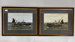 2 X FRAMED AND MOUNTED WATERCOLOURS DEPICTING YARMOUTH FISHING TRAWLERS TO INCLUDE EXAMPLES TITLED