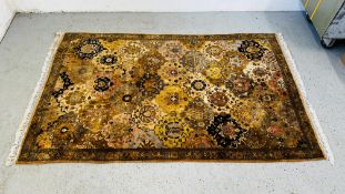 A WOVEN PERSIAN RUG, ON A GOLD GROUND, 232 X 145CM.