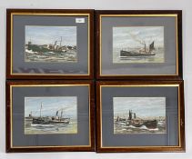 4 X FRAMED AND MOUNTED WATERCOLOURS DEPICTING YARMOUTH FISHING TRAWLERS TO INCLUDE EXAMPLES TITLED