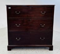 A MAHOGANY 3 DRAWER CHEST STANDING ON BRACKET FEET W 100CM D 55CM H 101CM.