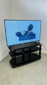 LG OLED 48 INCH SMART TV ON GLASS AND CHROME 3 TIER ENTERTAINMENT STAND + TOSHIBA BLU-RAY DISC