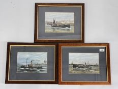 3 FRAMED AND MOUNTED WATERCOLOURS DEPICTING YARMOUTH FISHING TRAWLERS TO INCLUDE EXAMPLES TITLED