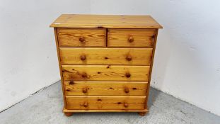 A HONEY PINE 2 OVER 4 DRAWER CHEST W 85CM X D 37CM X H 94CM.