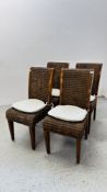 A SET OF FOUR MODERN CANED DINING CHAIRS.