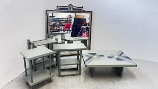A C20TH ART DECO STYLE OVER MANTEL MIRROR - WIDTH 111CM,