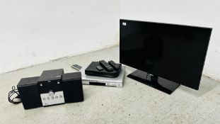 A SAMSUNG 32 INCH TELEVISION + WHARFEDALE DVD PLAYER FREEVIEW BOX,