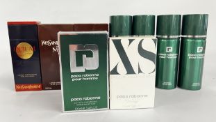 5 X PART USED AFTERSHAVE TO INCLUDE 2 X YSL M7, PACO RABANNE, PACO RABANNE X 3,