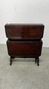 LATE 19TH CENTURY AESTHETIC SCHOOL BURR WOOD AND EBONISED TWO TIER SUTHERLAND TEA TABLE.