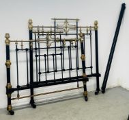 AN ANTIQUE BRASS & WROUGHT IRON 4FT 6 BEDSTEAD.