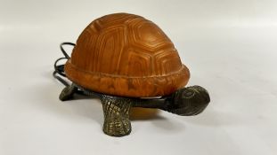 A REPRODUCTION TIFFANY STYLE TORTOISE LAMP - SOLD AS SEEN.