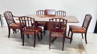GEORGE III MAHOGANY RECTANGULAR EXTENDING DINING TABLE FITTED WITH ONE INSERTION AND STANDING ON