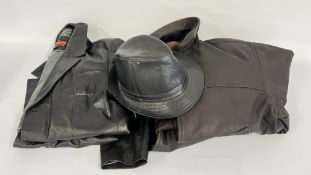 A BLACK LEATHER JACKET MARKED EL, SIZE M + ONE OTHER MARKED WALLACE SACKS,