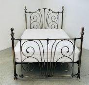 A MODERN 4FT 6 METAL BED FRAME AND MARKS AND SPENCERS MATTRESS.