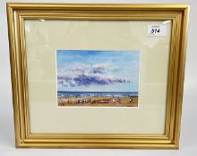 A FRAMED AND MOUNTED OIL ON CARD TITLED BRANCASTER BEACH NORFOLK BEARING SIGNATURE JAMES ALLEN,