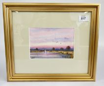 A FRAMED AND MOUNTED OIL ON CARD TITLED END OF THE DAY NEAR RANWORTH NORFOLK BEARING SIGNATURE