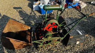 A VINTAGE VILLIERS PETROL DRIVEN ATCO CYLINDER MOWER (22 INCH CUT) COLLECTORS ITEM ONLY.