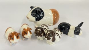 6 PIECES OF QUAIL POTTERY TO INCLUDE SALT AND PEPPER RABBITS, SALT AND PEPPER GUINEA PIGS,