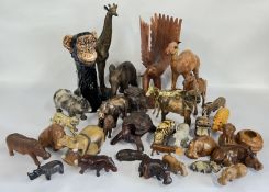 LARGE GROUP OF ASSORTED ANIMAL STUDIES (WOOD, POTTERY, RESIN, ETC) TO INCLUDE RHINO, HORSE, GIRAFFE,