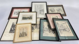 A GROUP OF ASSORTED ETCHINGS TO INCLUDE MANY BLACK AND WHITE EXAMPLES OF LOCAL INTEREST,