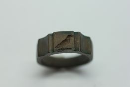 AN ANTIQUE BRONZE SEAL RING FASHIONED FROM AND INSCRIBED 1855 MADE FROM THE GREAT BELL OF