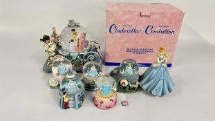 5 X DISNEY CINDERELLA SNOW GLOBES PLUS A CINDERELLA MUSICAL FIGURINE PLUS A BOXED WALT DISNEY
